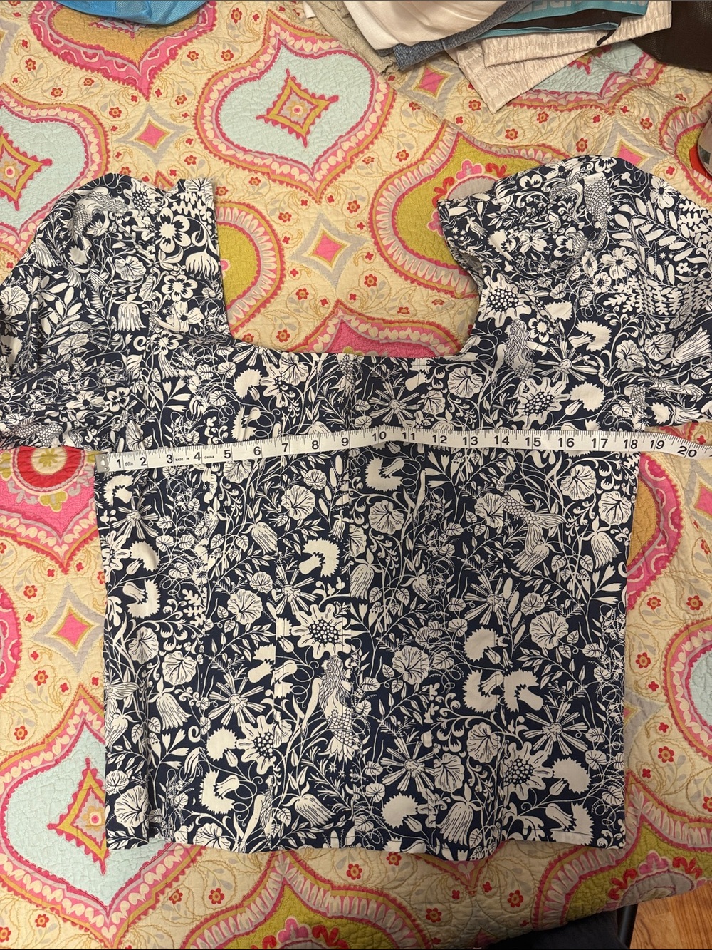J. Crew Navy and White Floral Square-Neck Blouse - Picture 5 of 6